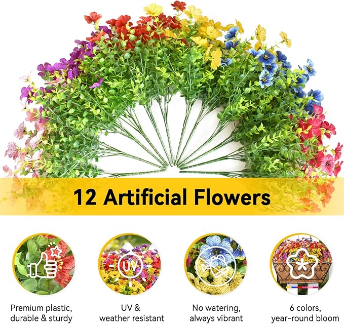 ZeeDix 16 Inch Artificial Flowers Hanging Railing Window Planter Box - Image 4
