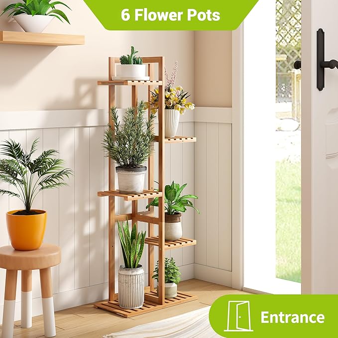 BMOSU Bamboo Plant Stand for Indoor Outdoor Plants Corner Tall Plant Shelf 6 - Image 2