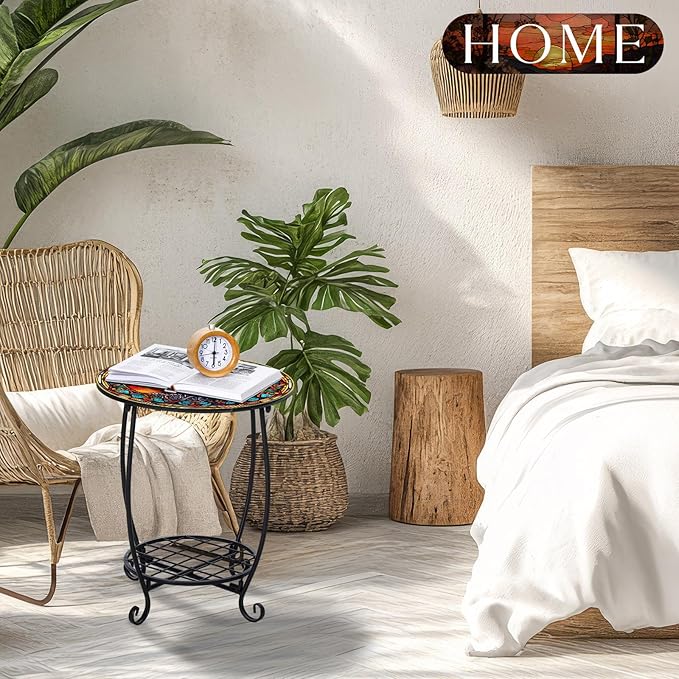 Outdoor Side Table Round Small Mosaic Patio Accent Indoor End Plant Coffee Tea - Image 7