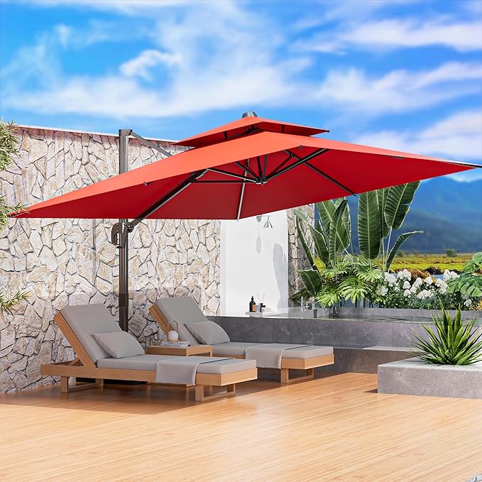 9' X 12' Cantilever Outdoor Patio Umbrellas Double Top Large Rectangle Umbrella - Image 7