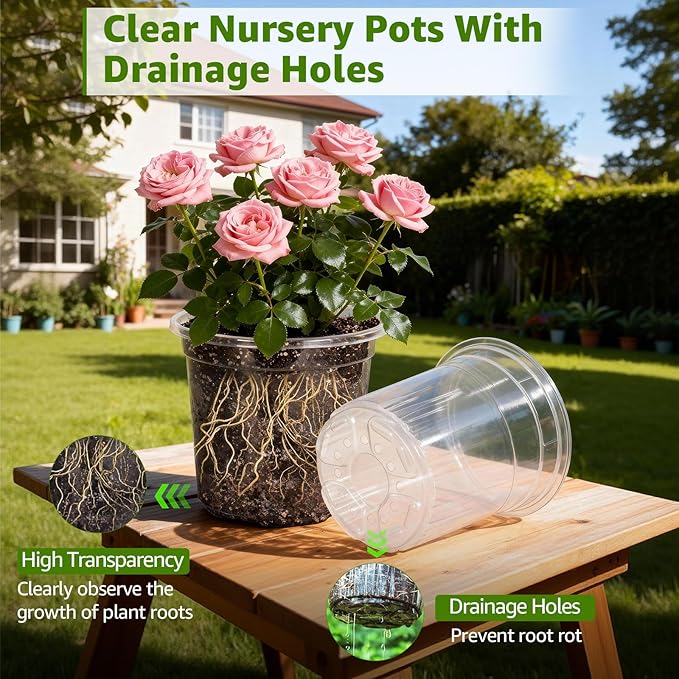 MIXC Clear Nursery Pots with Drainage Holes, 5/4/3.5 Inch Reinforced - Image 3