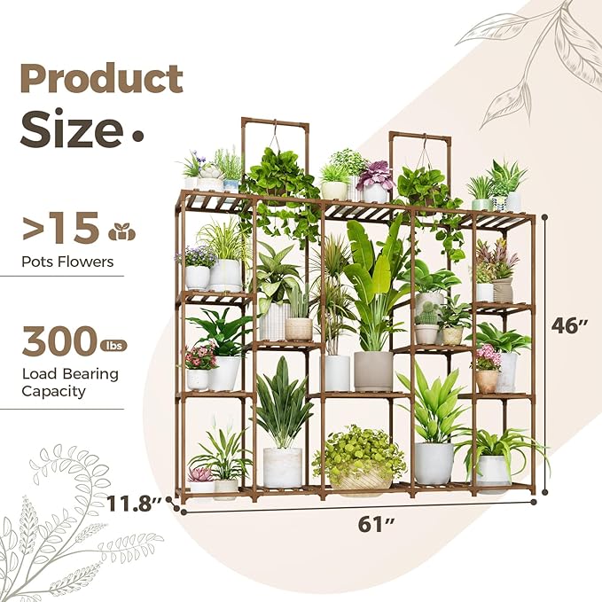 Bamworld Large Plant Shelf Plant Stand Indoor 62.2" Tall Outdoor Plant Holder - Image 5