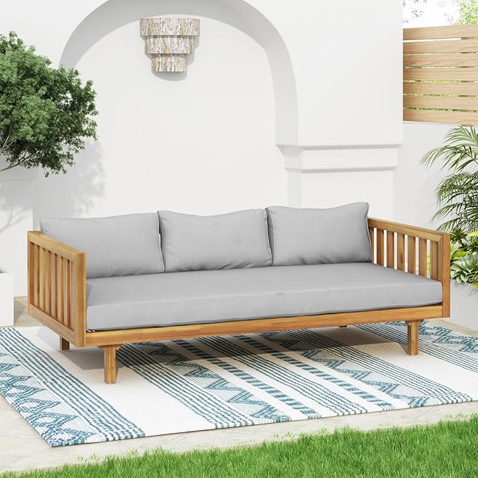 Merax Solid Acacia Wood Couch Chaise Lounge Chair Indoor, 3 Seater Daybed Sofa - Image 10