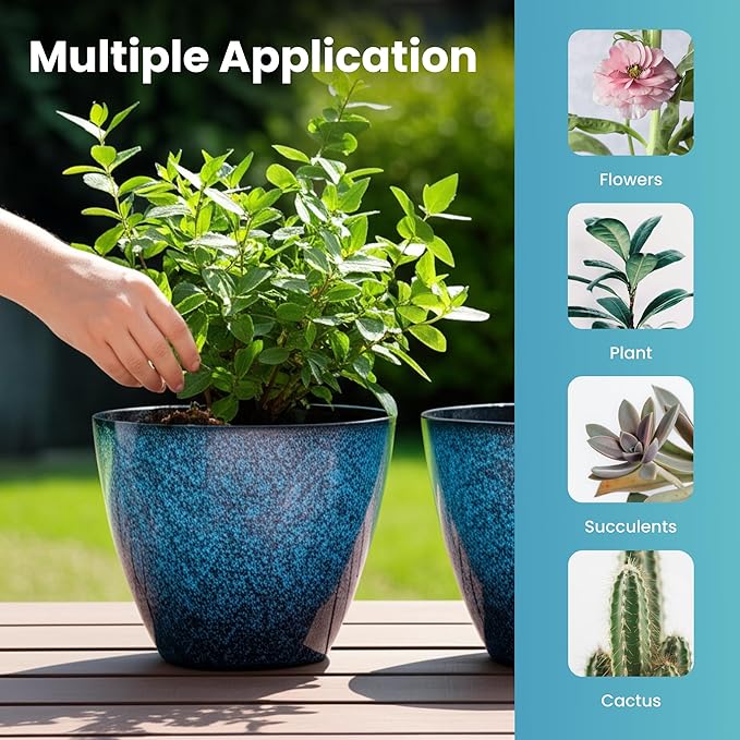 2 Pack Plastic Plant Pots with Drainage Holes, 8 inch Planter - Image 4