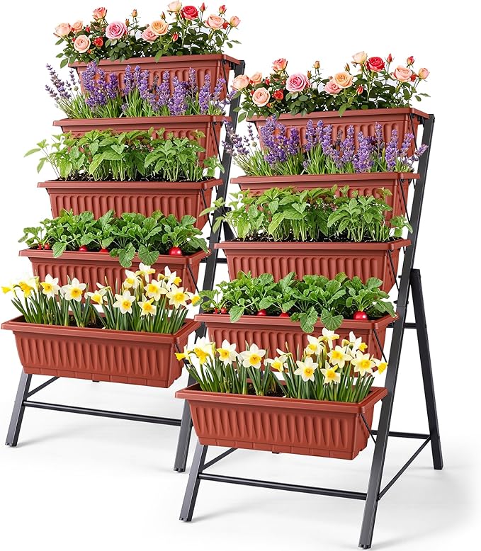 Homdox 2 Pack Vertical Garden Bed, 5 Tiers Vertical Raised Garden Planter by HOMDOX
