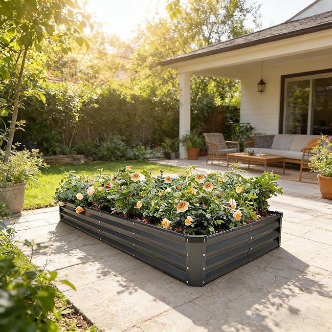 GARDMAX 8x4x1FT Galvanized Raised Garden Bed Kit, Metal Planter Boxes Outdoor - Image 7