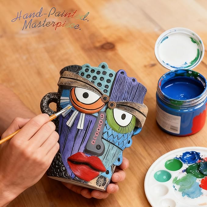 Abstract Face Planter Pots for Plants, Hand-Painted Colorful Flower Pots - Image 5