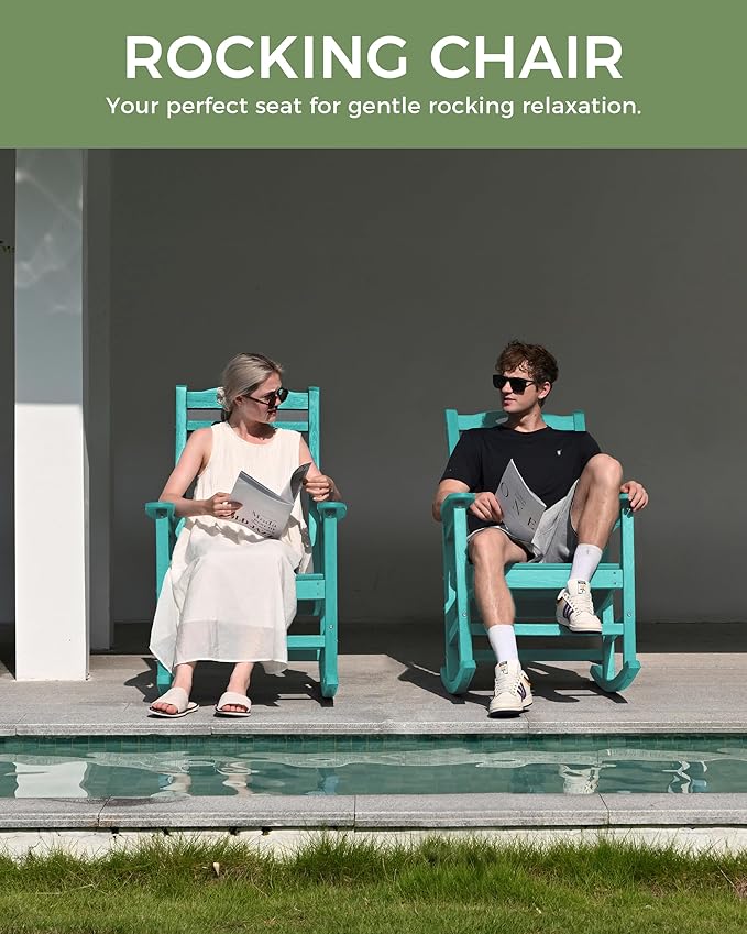 Oversized Outdoor Rocking Chair, High Back Porch Rocker Chair, HDPE All Weather - Image 7