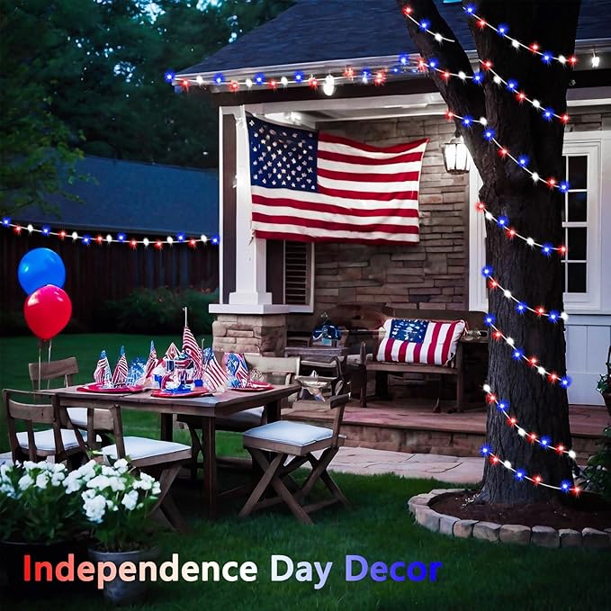 4th of July Decorations Red White and Blue Lights, 200 LED 66FT String Light - Image 6