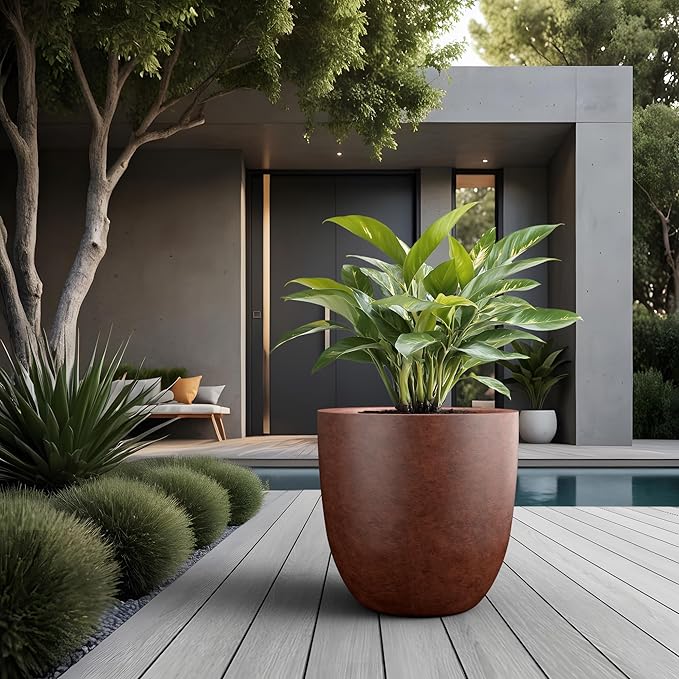 Kante 18 Inch Dia Round Concrete Planter, Indoor Outdoor Large Plant Pot - Image 5