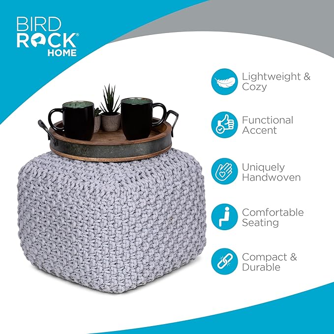 BIRDROCK HOME Square Pouf Ottoman | Cotton Braided Foot Stool - Image 4