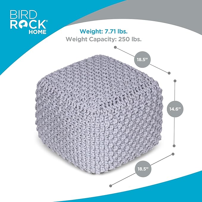 BIRDROCK HOME Square Pouf Ottoman | Cotton Braided Foot Stool - Image 3