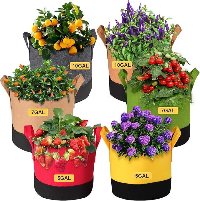 6-Pack 5/7/10 Gallon Grow Bags - 350G Heavy Duty Fabric Pots by SouilGoal