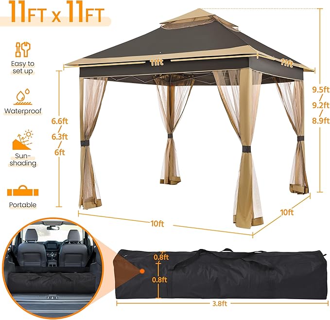 Yaheetech 11x11 Pop Up Gazebo Outdoor Canopy Shelter, Instant Patio Gazebo Sun - Image 3