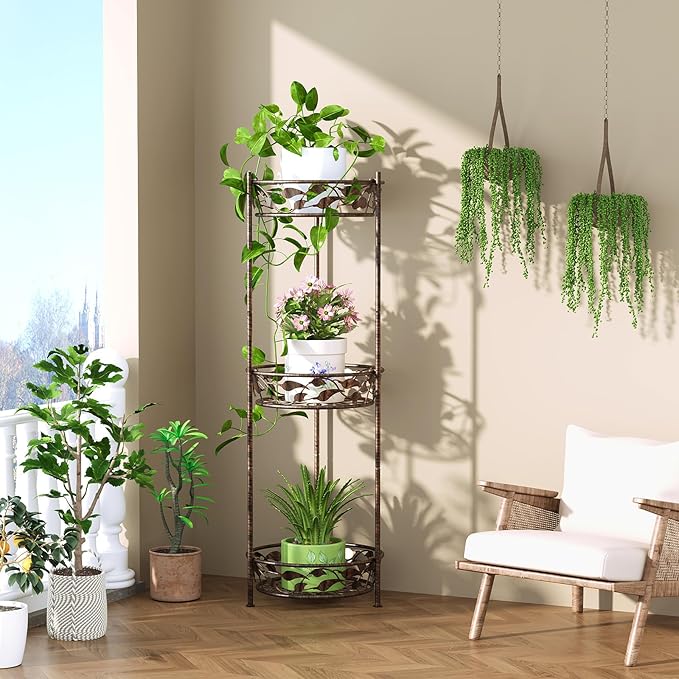 Plant Stand, Heavy Duty Metal Plant Stand Indoor Outdoor, Tall 3 Tiers Plant - Image 2
