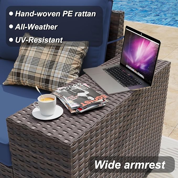 ALAULM 12 Pieces Outdoor Patio Furniture Set Sectional Sofa Sets Brown PE - Image 2