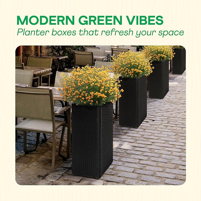IDZO All-Weather Wicker Planters, 24 in Tall Wicker Planters, Self-Watering - Image 5