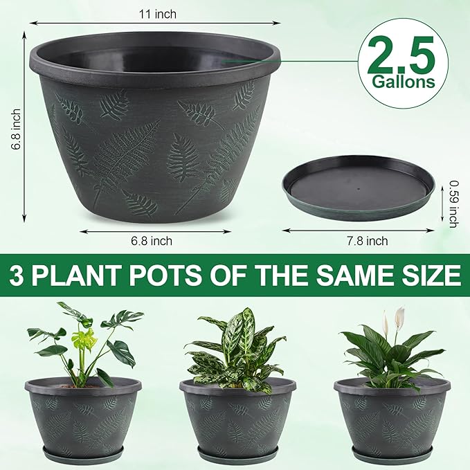 11 inch Plant Pot Set of 3, Plastic Flower Pots - Image 2