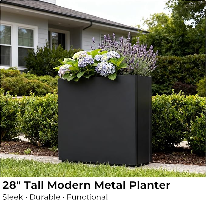 Worth 28" Galvanized Steel Planter Box, Outdoor Rectangular Tall Metal Planter - Image 2