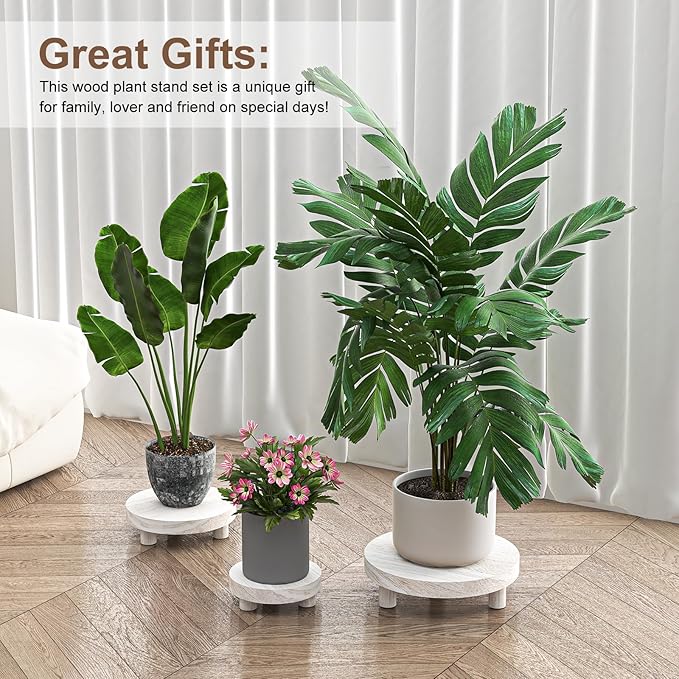Wood Plant Stand Indoor Outdoor, 12/10/8/6" Round Wood Riser - Image 3