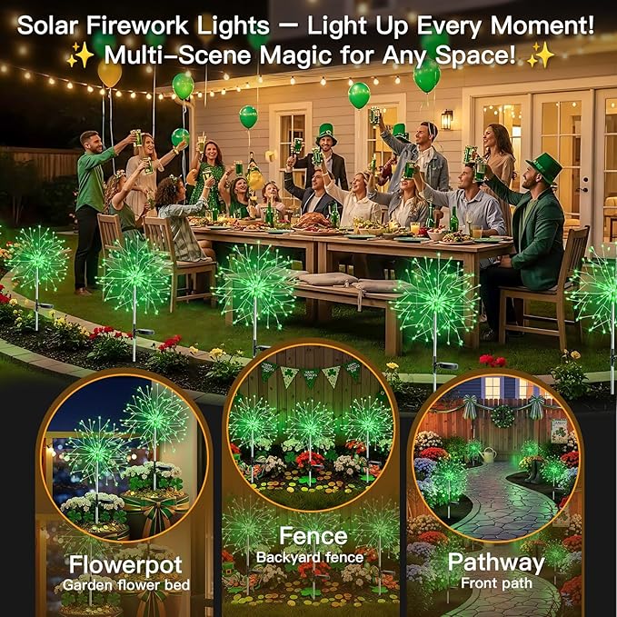 suddus St. Patrick's Day Decorations Solar Firework Lights - Image 2
