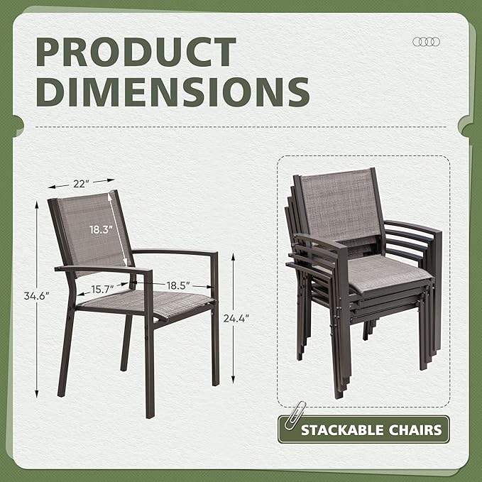 Flamaker Patio Chairs Textilene Outdoor Chairs Set of 6 Stackable Dining Chair - Image 3