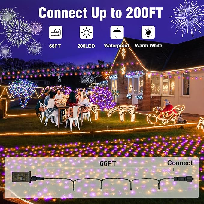 Nisocy 200 LED String Lights Outdoor Waterproof – Purple Orange Fairy Lights - Image 2