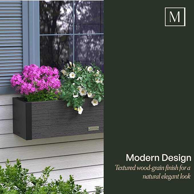 Mayne Horizon 4FT Window Box Planter – Modern Rectangular Faux Wood Grain Design - Image 8