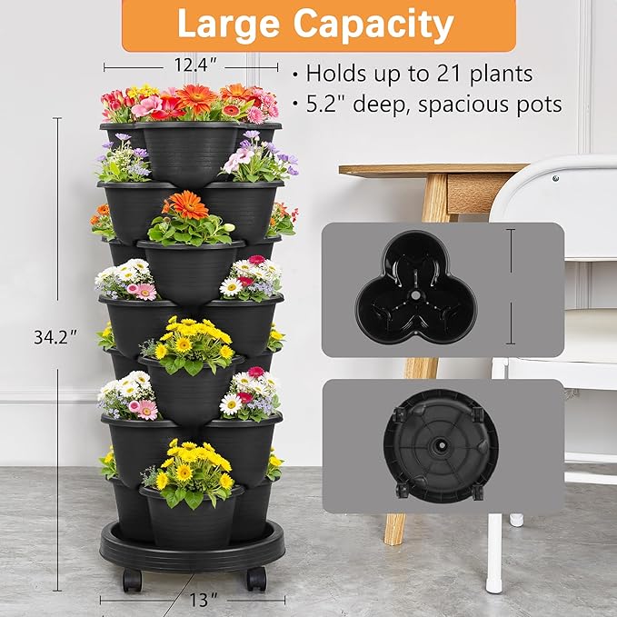 VECELO 7 Tier Vertical Garden Planter, Self Watering Stackable Planters - Image 5
