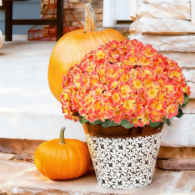 Artificial Fall Flowers for Outdoors, 6 Bundles Realistic Silk Fake Geraniums - Image 8