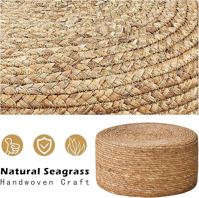 Cpintltr Foot Stool Natural Seagrass Hand Weave Poufs Round Ottoman - Image 6
