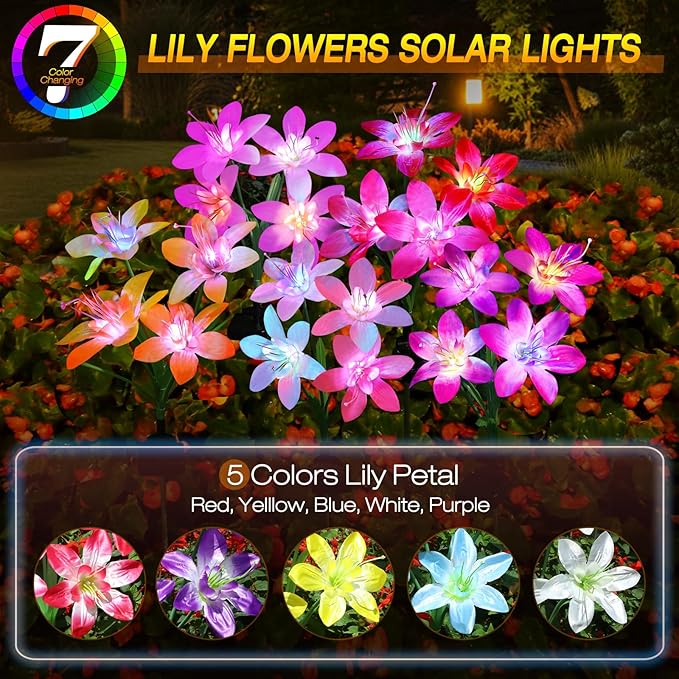 Aukora Solar Garden Lights Outdoor 10 Pack, 5 Colors Lily Flowers & 7-Color - Image 6