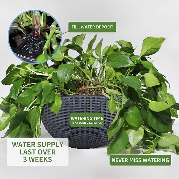 Dexceder 9 Inch Self Watering Hanging Planters Indoor Outdoor, Thickened - Image 4