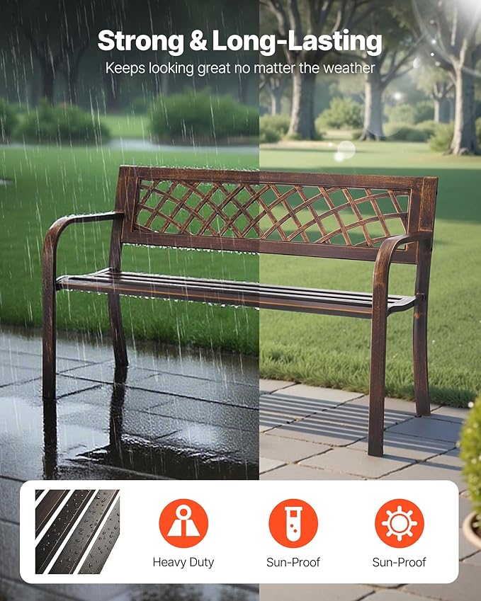 VEVOR Outdoor Bench, 46 inch, Carbon Steel Metal Frame - Image 4