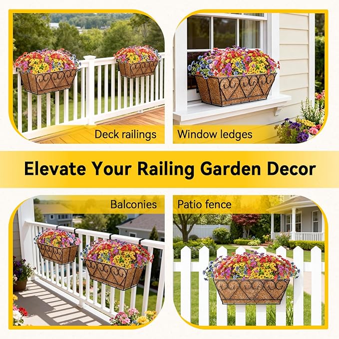 ZeeDix 16 Inch Artificial Flowers Hanging Railing Window Planter Box - Image 8