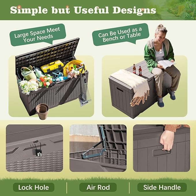 Flamaker Outdoor Storage Box 100 Gallon Waterproof Resin Deck Box Delivery Box - Image 3