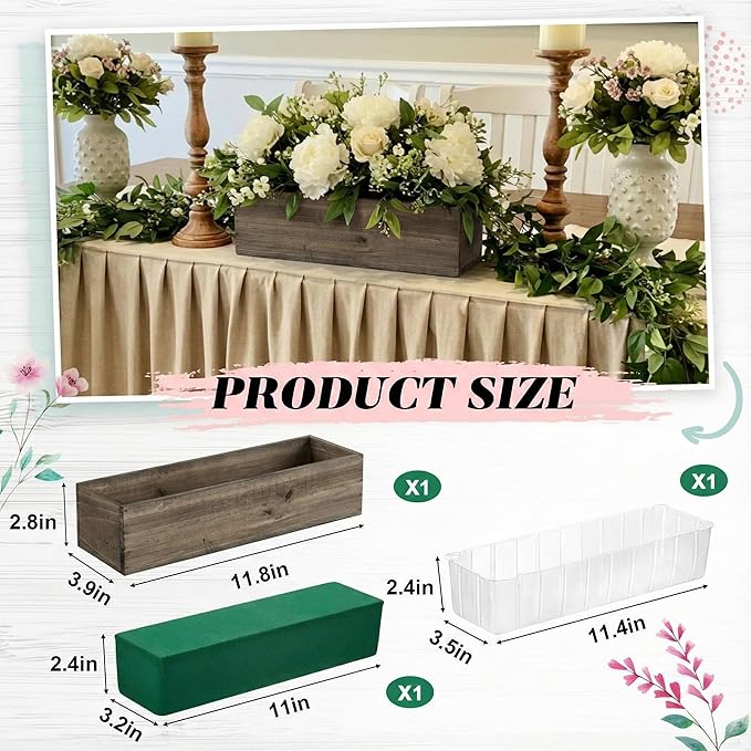 Dandat 1 Set Wood Boxes for Centerpieces 12x4 Inch Rectangle Wooden Planter Box - Image 2