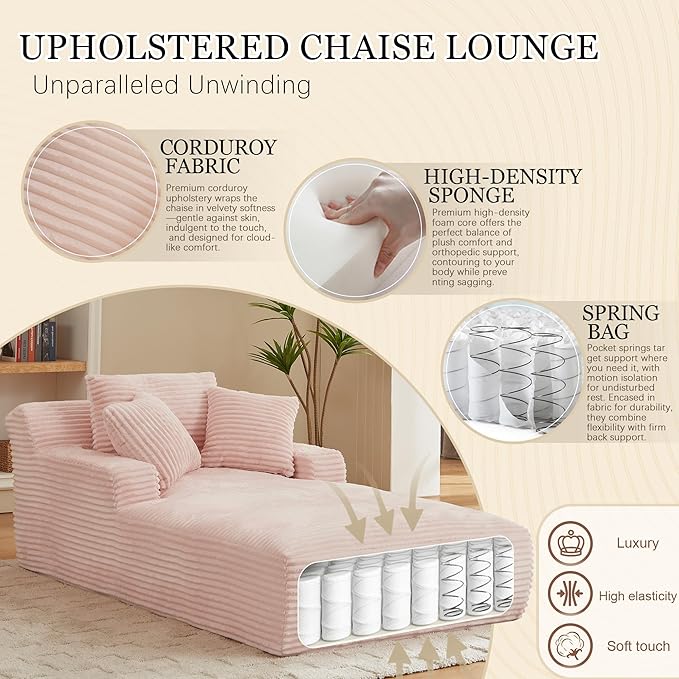 Chaise Lounge Chair Indoor, 50 Inch Oversized Corduroy Upholstered Boneless - Image 3