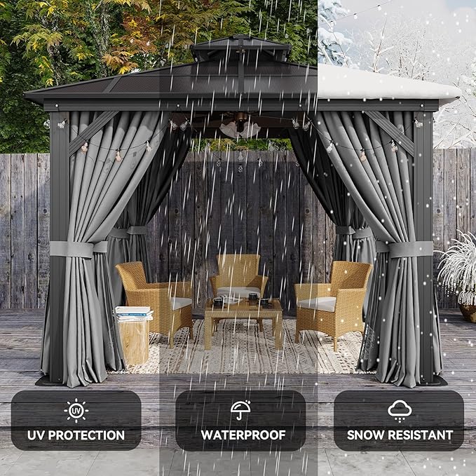 Aoxun 10'x10' Hardtop Gazebo, Outdoor Polycarbonate Double Top Canopy, Aluminum - Image 5
