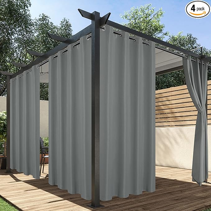 HolidayIdeas Outdoor Curtains for Patio Waterproof, 4 Panels by HolidayIdeas