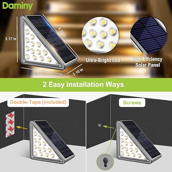 DAMINY Solar Step Light for Outside, 2 Lighting Modes, Stair Light Outdoor - Image 8