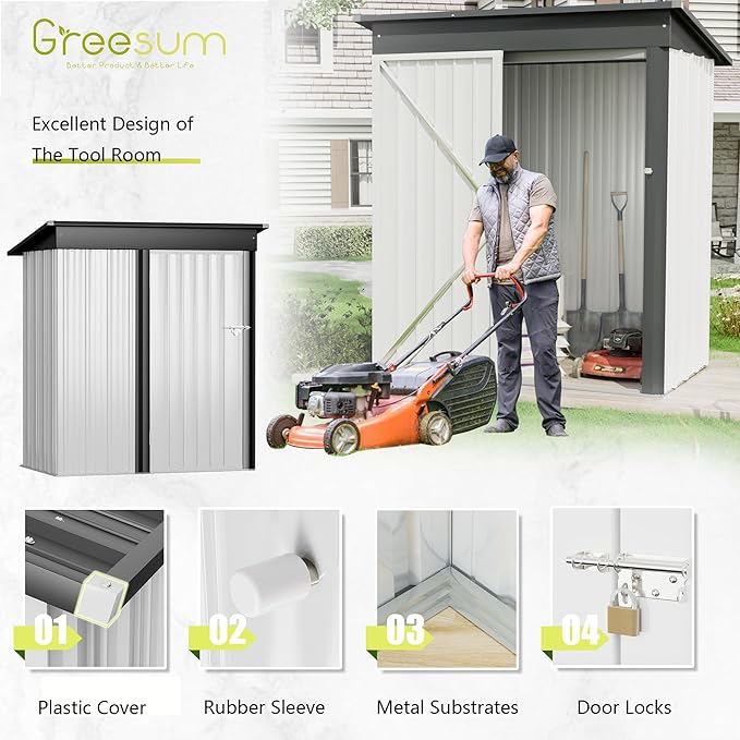 Greesum Metal Outdoor Storage Shed 5FT x 3FT, Steel Utility Tool Shed Storage - Image 6