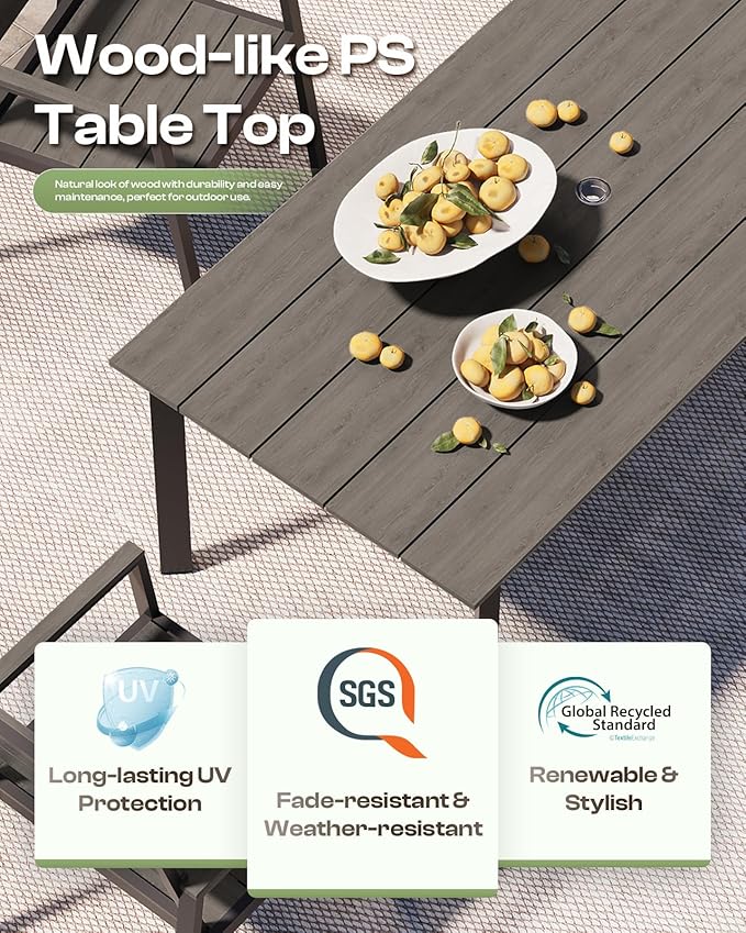 67" Rectangle HDPS Patio Dining Table, Aluminum Outdoor Patio Dining Table - Image 3