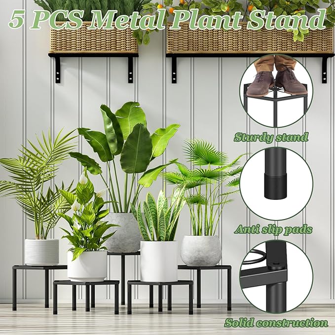 5-Pack Metal Plant Stands, Anti-Rust Iron Flower Pot Stand Plant Pot Shelf - Image 4