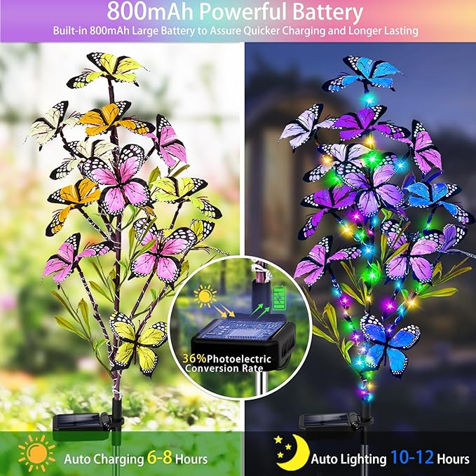 Solar Garden Lights Outdoor, Waterproof 2 Pack Solar Butterfly Lights - Image 3