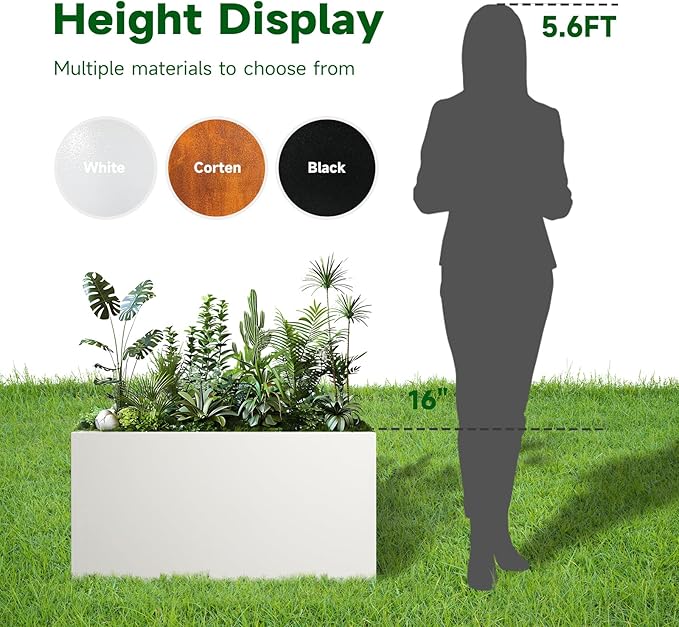 Galvanized Steel Garden Planter 36” x 12” x 16” White Metal Planter Box Modern - Image 4