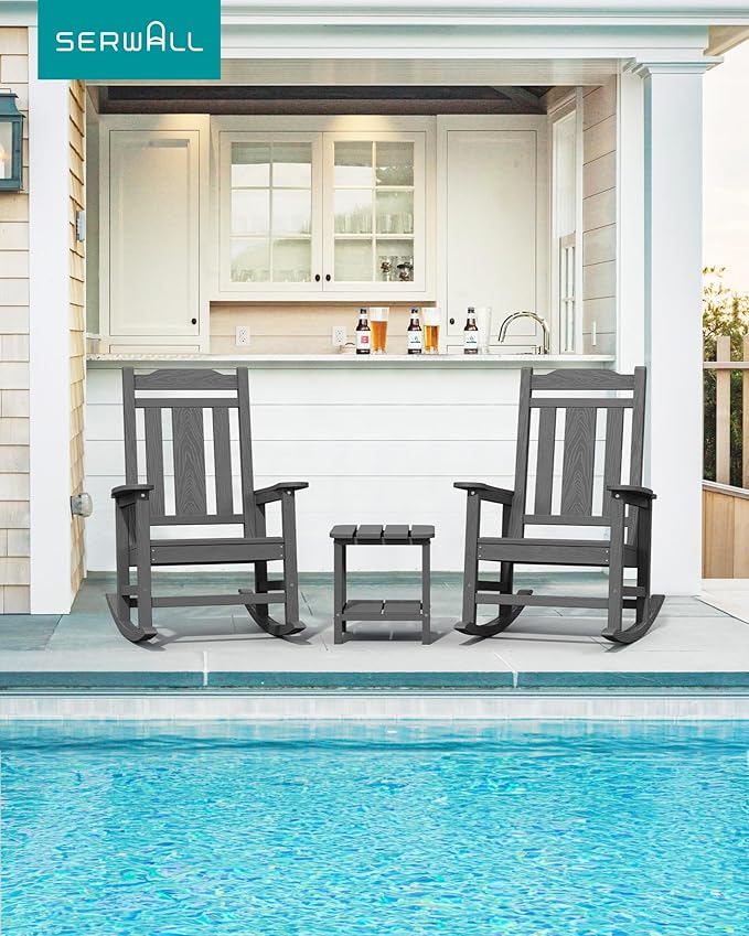 SERWALL Oversized Rocking Chair Set of 2 Outdoor, HDPE Outdoor Rocking Chair - Image 2