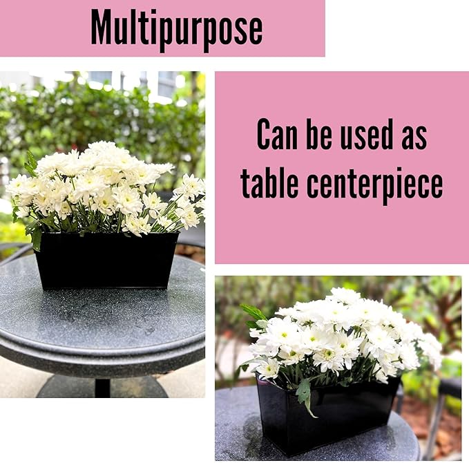 LaLaGreen Rail Planter Box Large Black Metal Hanging Flower Pots, Rectangle - Image 7