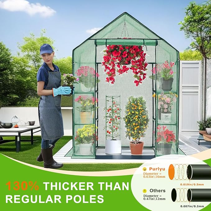 Walk-in Greenhouse for Outdoors w/ Mesh Side Windows, 3 Tiers 6 Shelves PE - Image 7