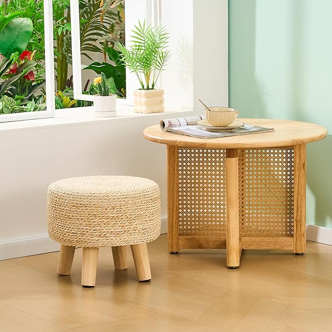 Cpintltr Ottoman Natural Seagrass Footrest Poufs Hand Weave Round Foot Stool - Image 5